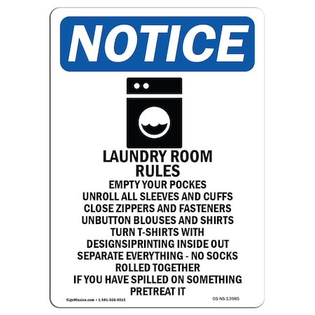 Signmission OSHA Notice, 7" Height, Laundry Rules Empty Sign With Symbol, 7" X 5", Portrait OS-NS-D-57-V-13985